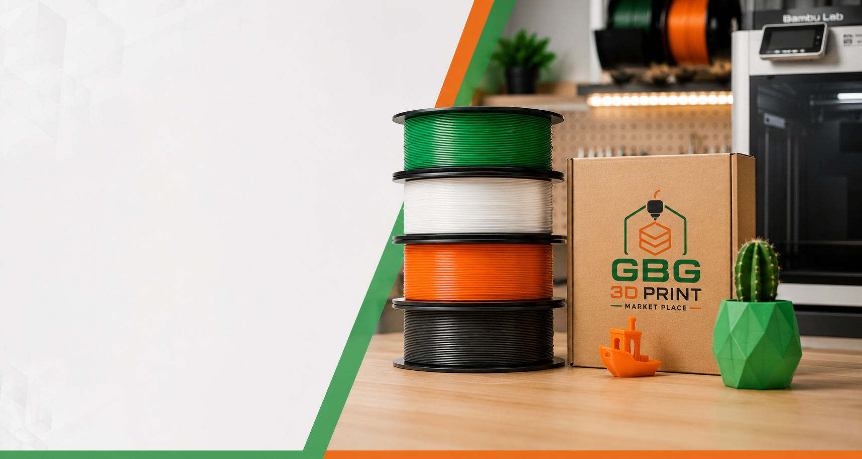 Filamentrullar och GBG 3D-material i en lokal 3D-printstudio